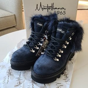 NWT Montelliana Aurora Blue Suede Fur Boots